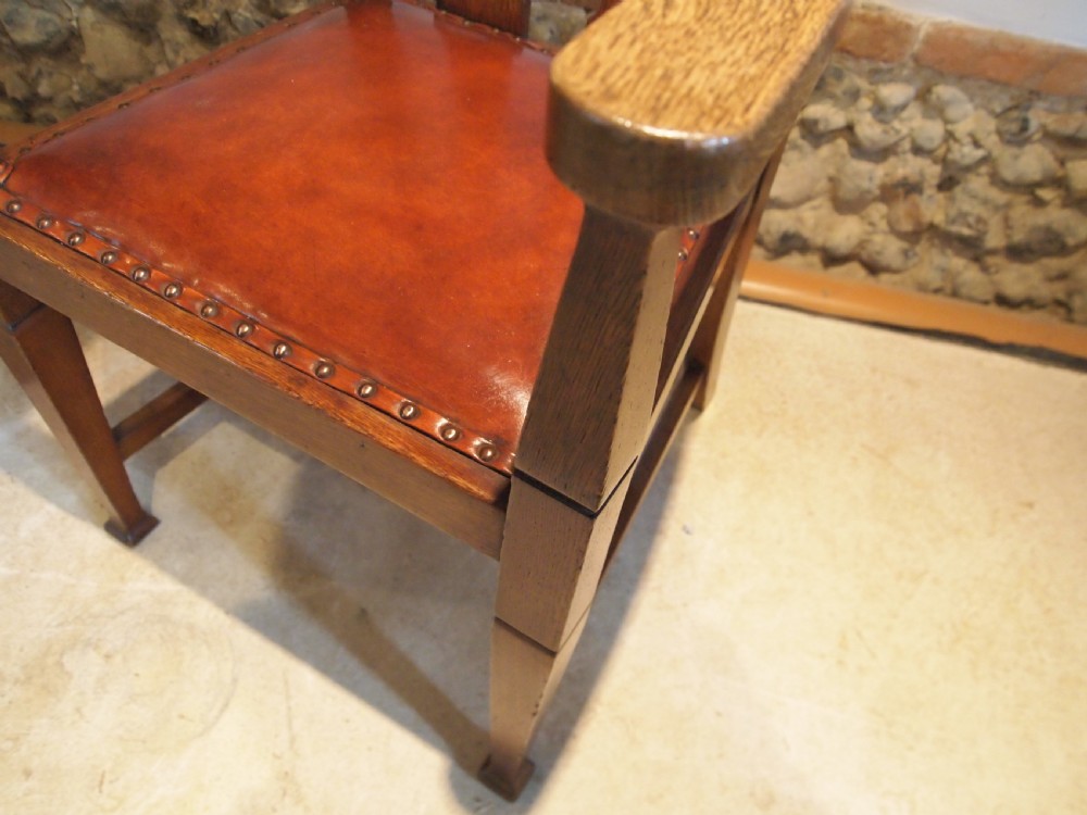Chairs fine pair of Oak Arts and Crafts armchairs c1900 View II