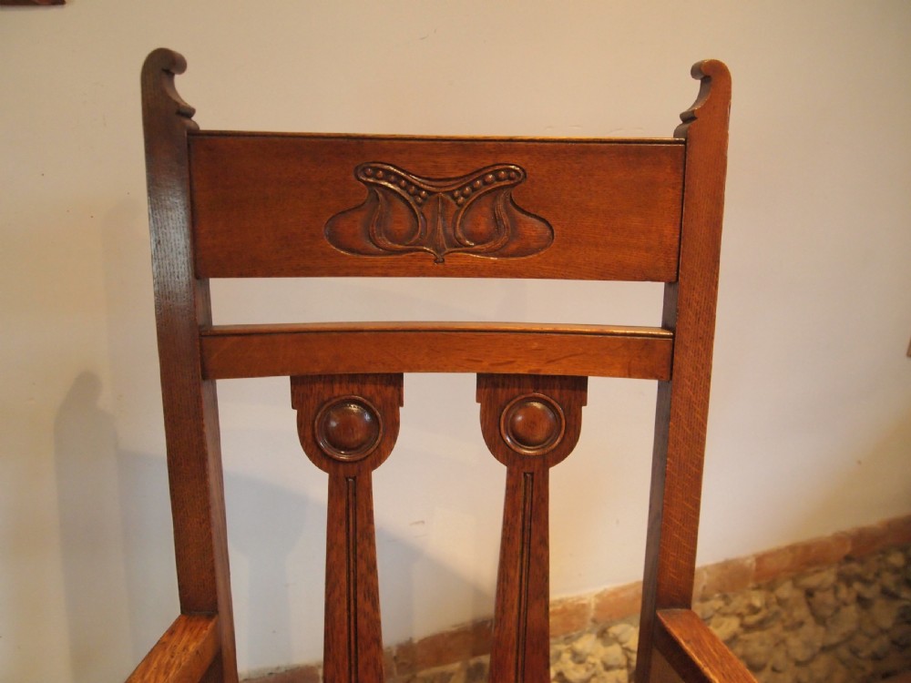 Chairs fine pair of Oak Arts and Crafts armchairs c1900 View III