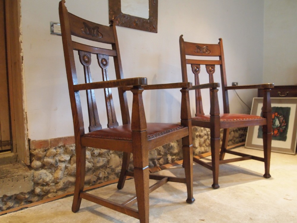 Chairs fine pair of Oak Arts and Crafts armchairs c1900 View VI