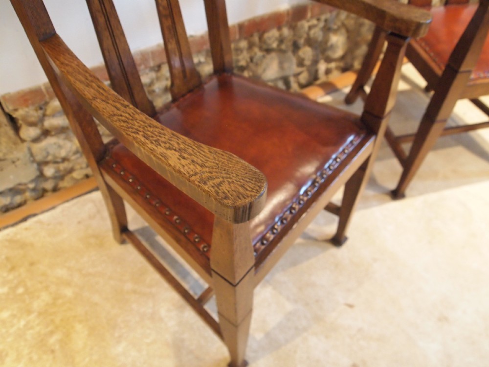 Chairs fine pair of Oak Arts and Crafts armchairs c1900 View VIII