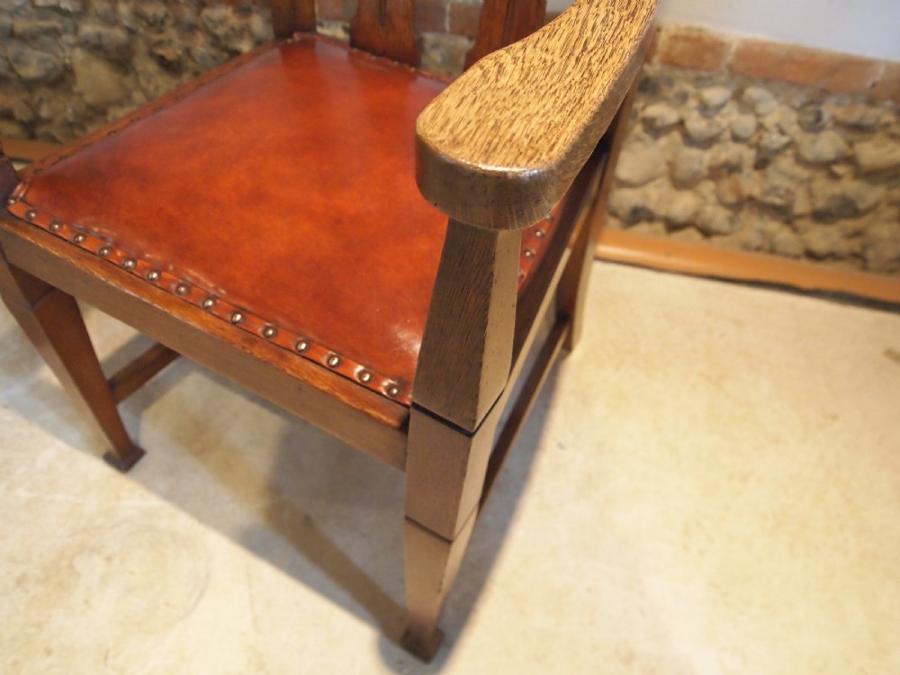 Chairs fine pair of Oak Arts and Crafts armchairs c1900 View IX