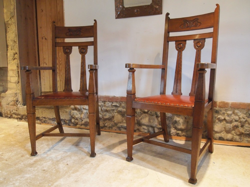 Chairs fine pair of Oak Arts and Crafts armchairs c1900 View XI
