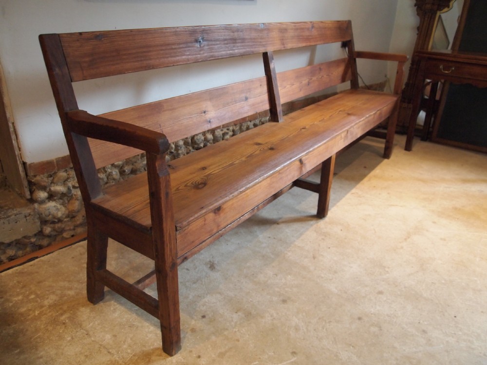 Bench settle pew Edwardian Pitch Pine c1900
