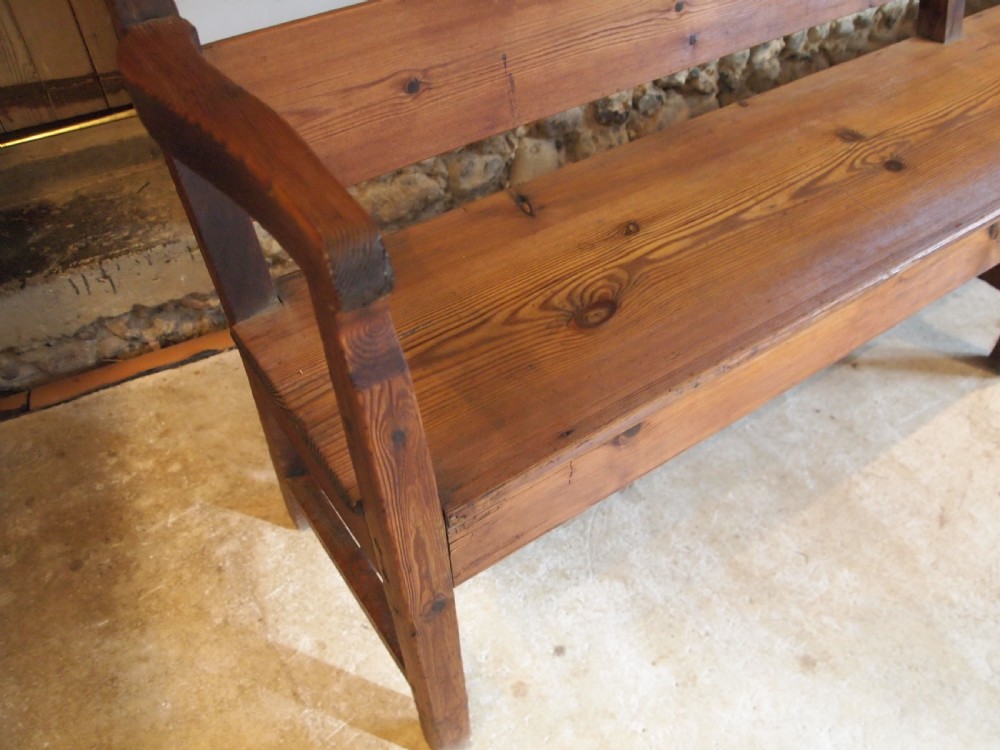 Bench settle pew Edwardian Pitch Pine c1900 View III