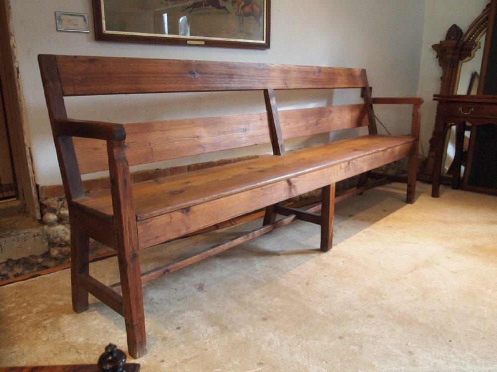 Bench settle pew Edwardian Pitch Pine c1900 View V