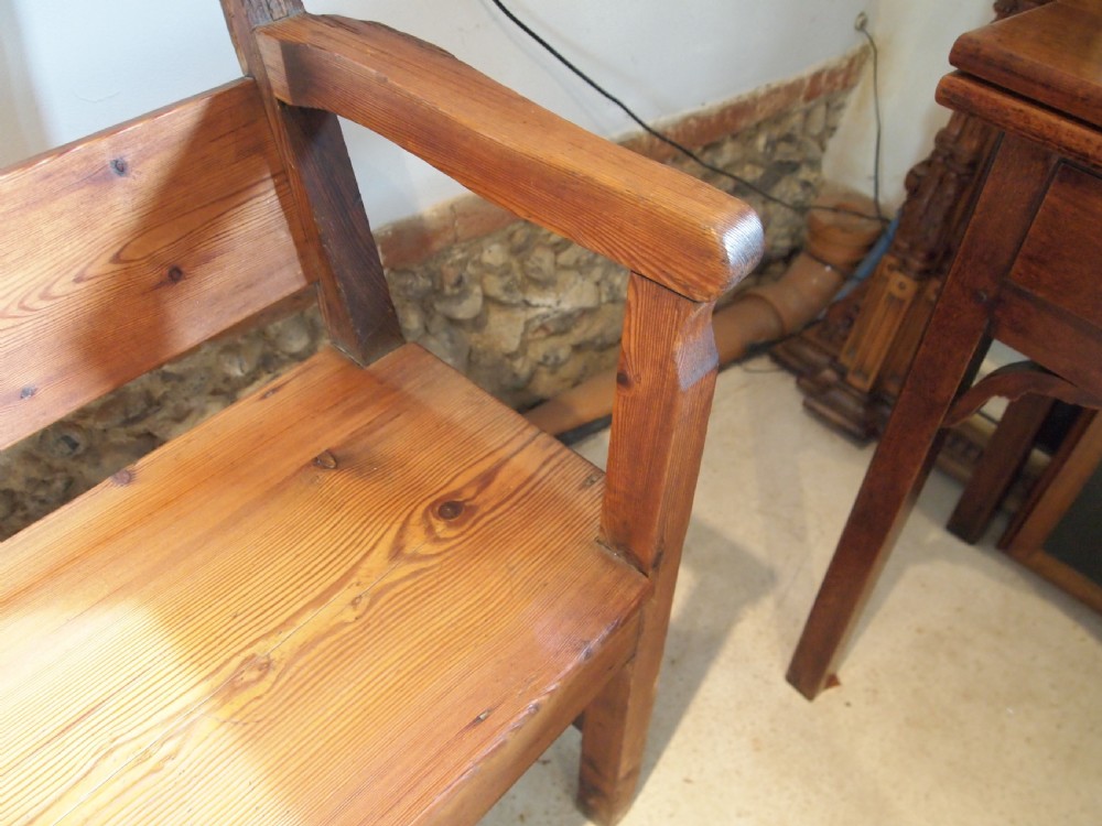 Bench settle pew Edwardian Pitch Pine c1900 View VI
