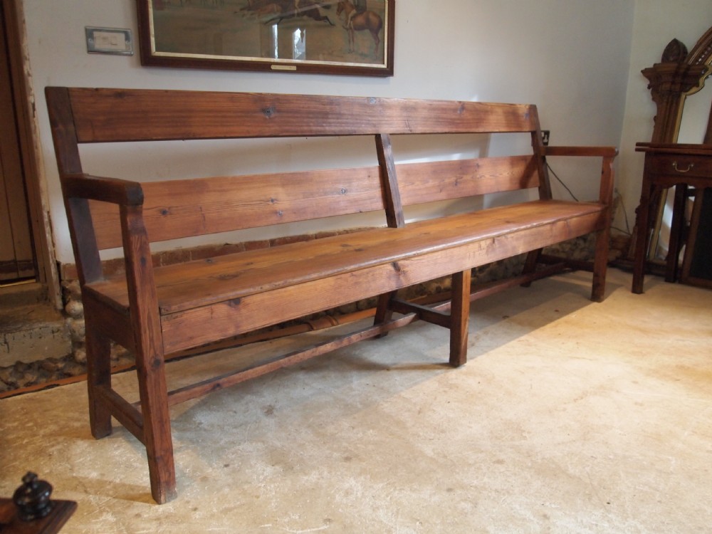 Bench settle pew Edwardian Pitch Pine c1900 View VII