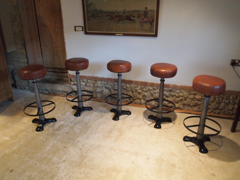 Stools bar stools set of 5 Singer industrial stools c1920 View VI