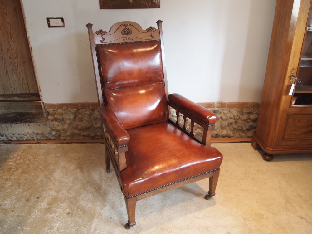 Chair outstanding Arts and Crafts Oak and leather armchair c1880