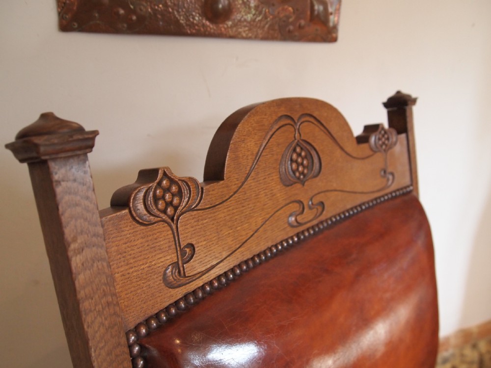 Chair outstanding Arts and Crafts Oak and leather armchair c1880 View II
