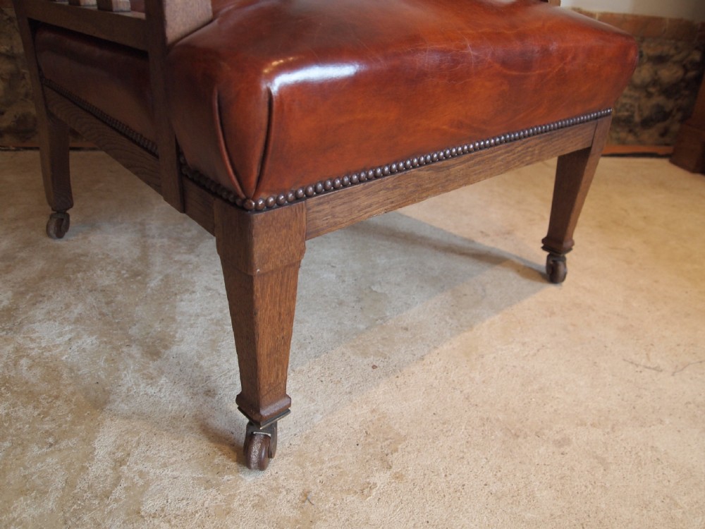Chair outstanding Arts and Crafts Oak and leather armchair c1880 View VI