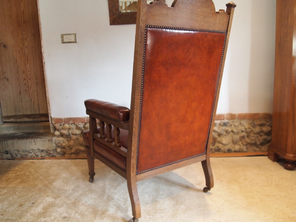 Chair outstanding Arts and Crafts Oak and leather armchair c1880 View VII