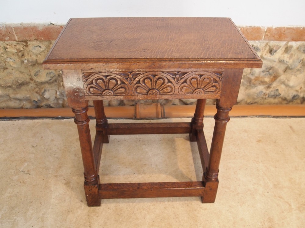 Stool carved Oak joint stool c1920 View IV