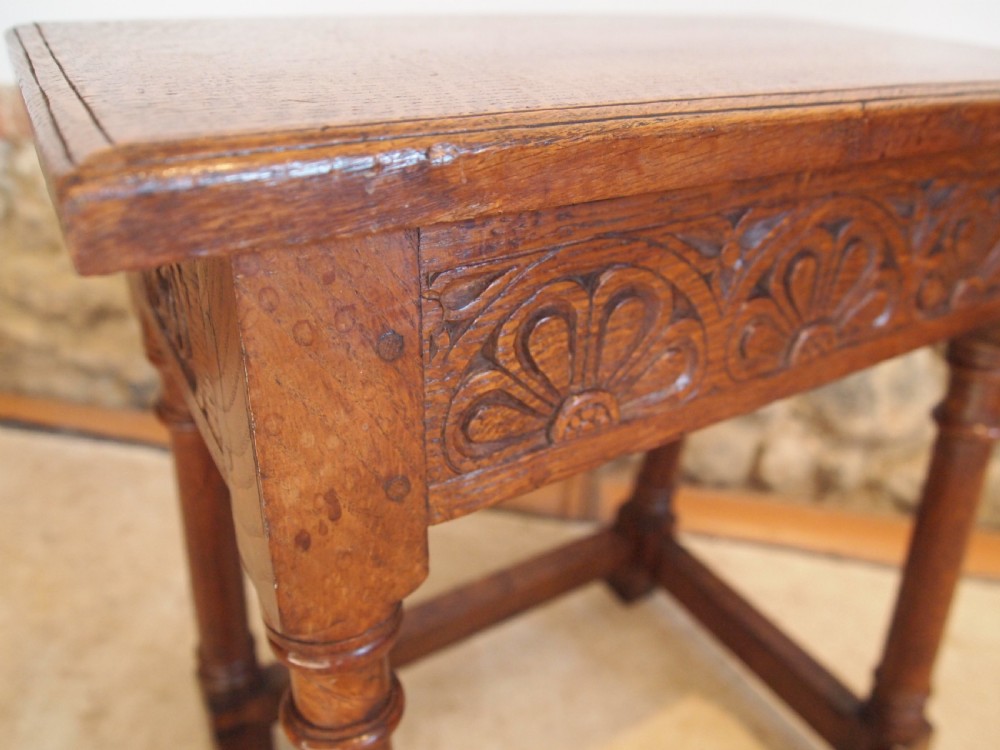 Stool carved Oak joint stool c1920 View V