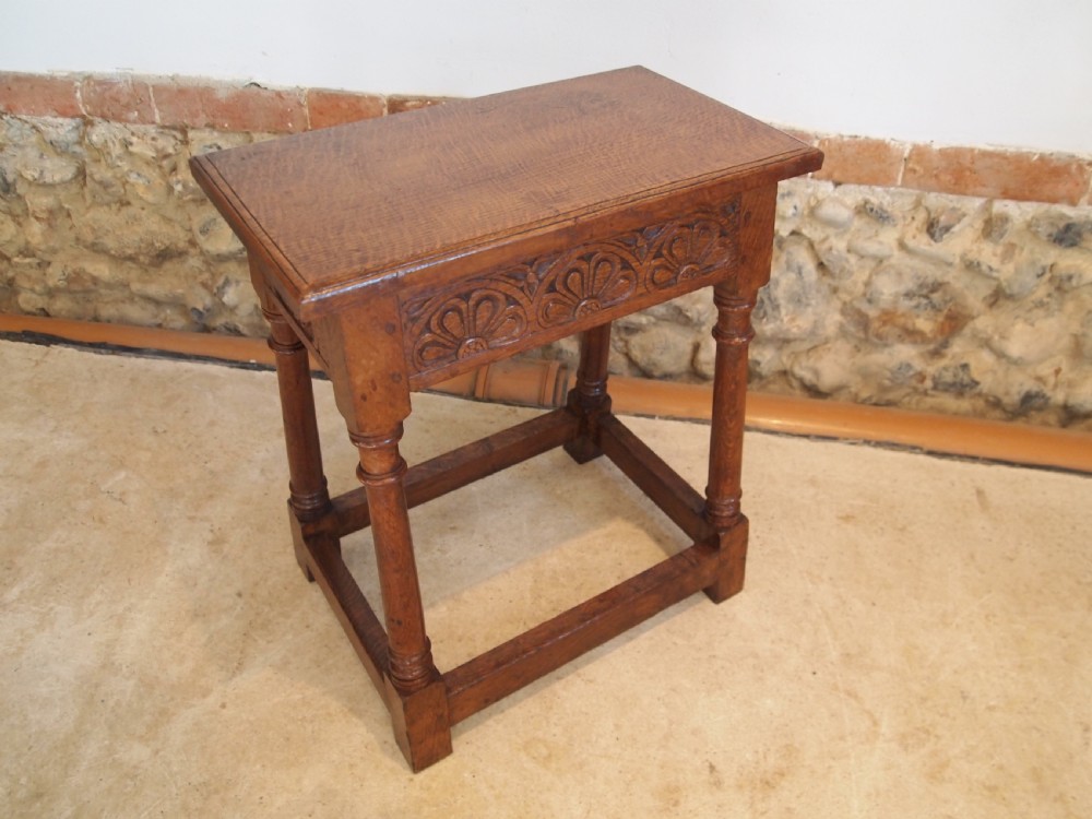 Stool carved Oak joint stool c1920 View VI