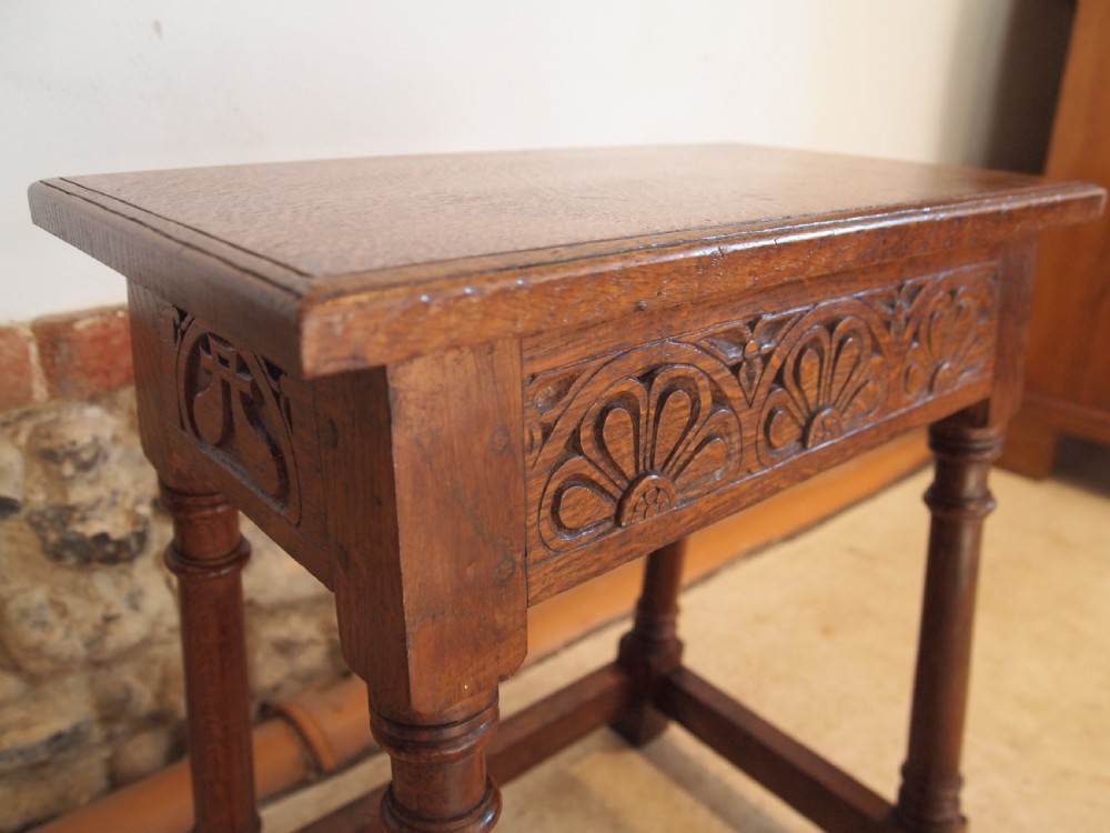 Stool carved Oak joint stool c1920 View IX