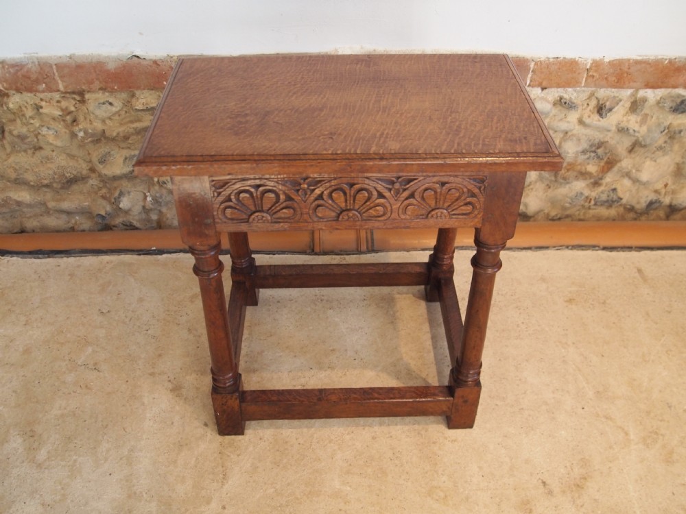 Stool carved Oak joint stool c1920 View X