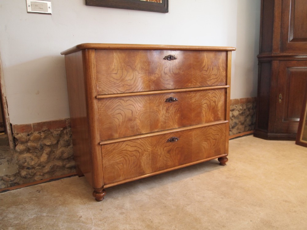 Chest of drawers French Victorian period figured Elm stunning c1880 View XII