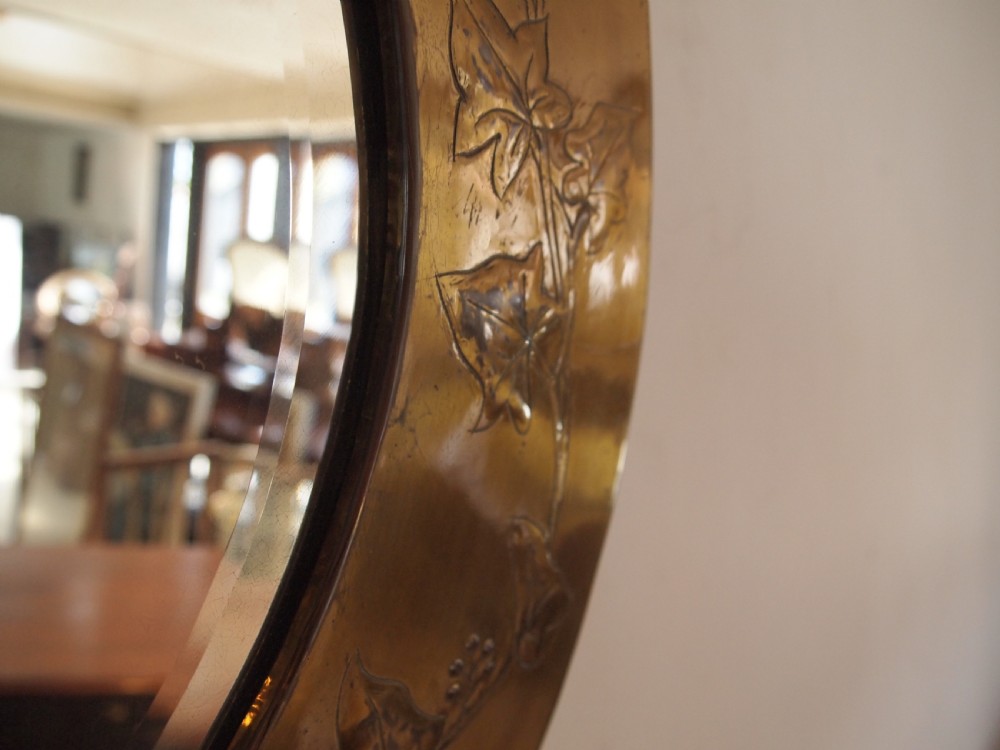 Mirror Arts and Crafts Brass Ivy c1900 View V