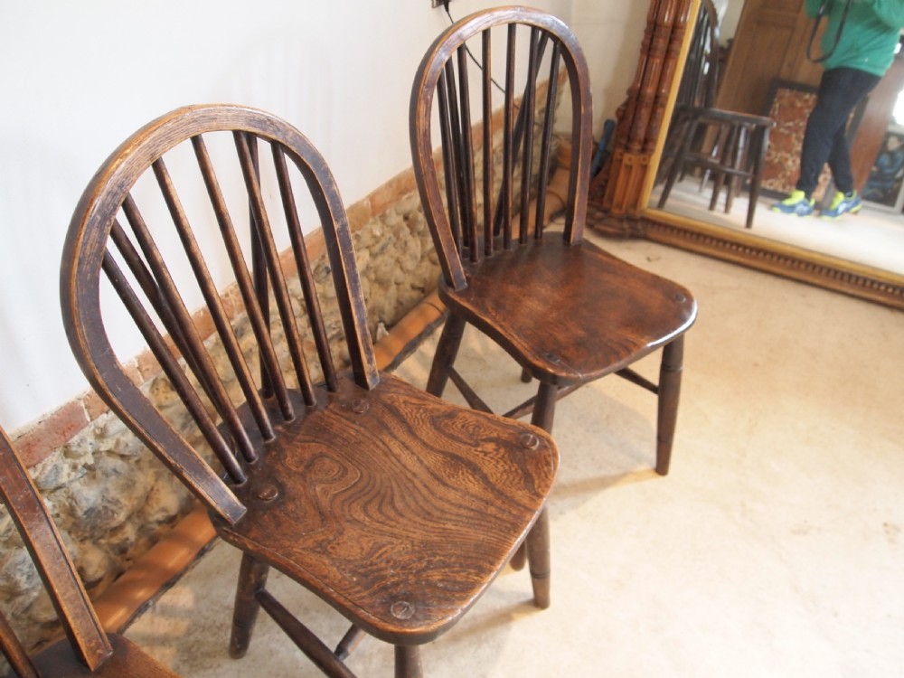 Chairs set of 4 Victorian Windsor kitchen dining chairs c1890 View II