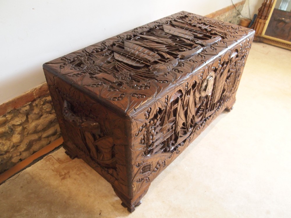 Chest trunk Coffer Chinese Camphor wood c1910 View XI