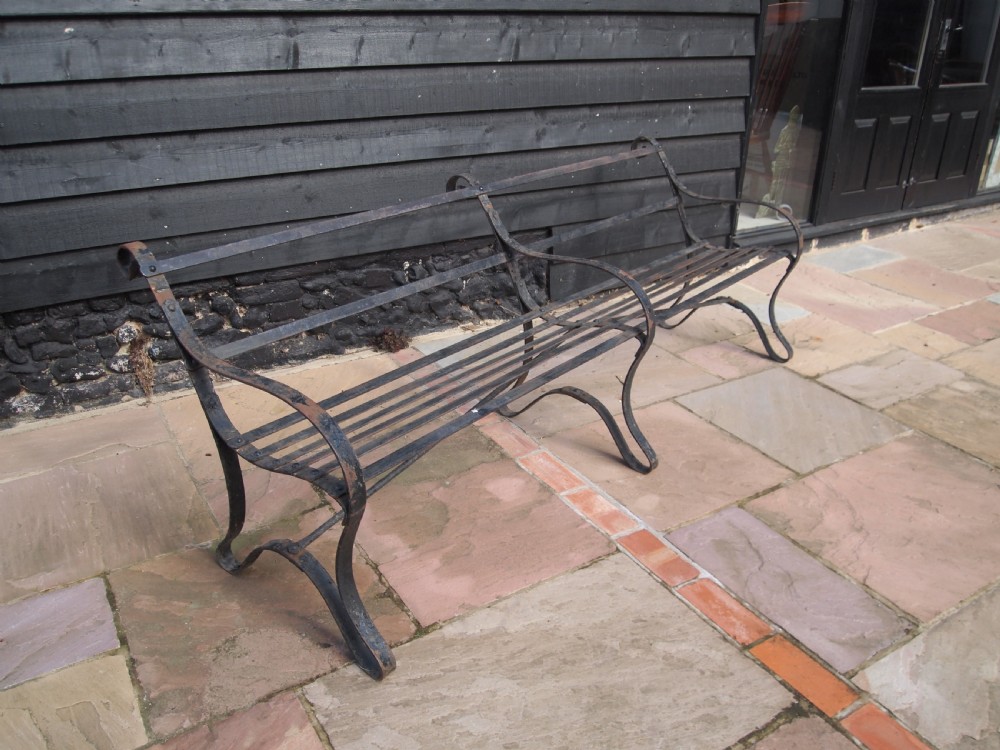 Garden Bench Victorian strap work Iron seat settle c1880 View III