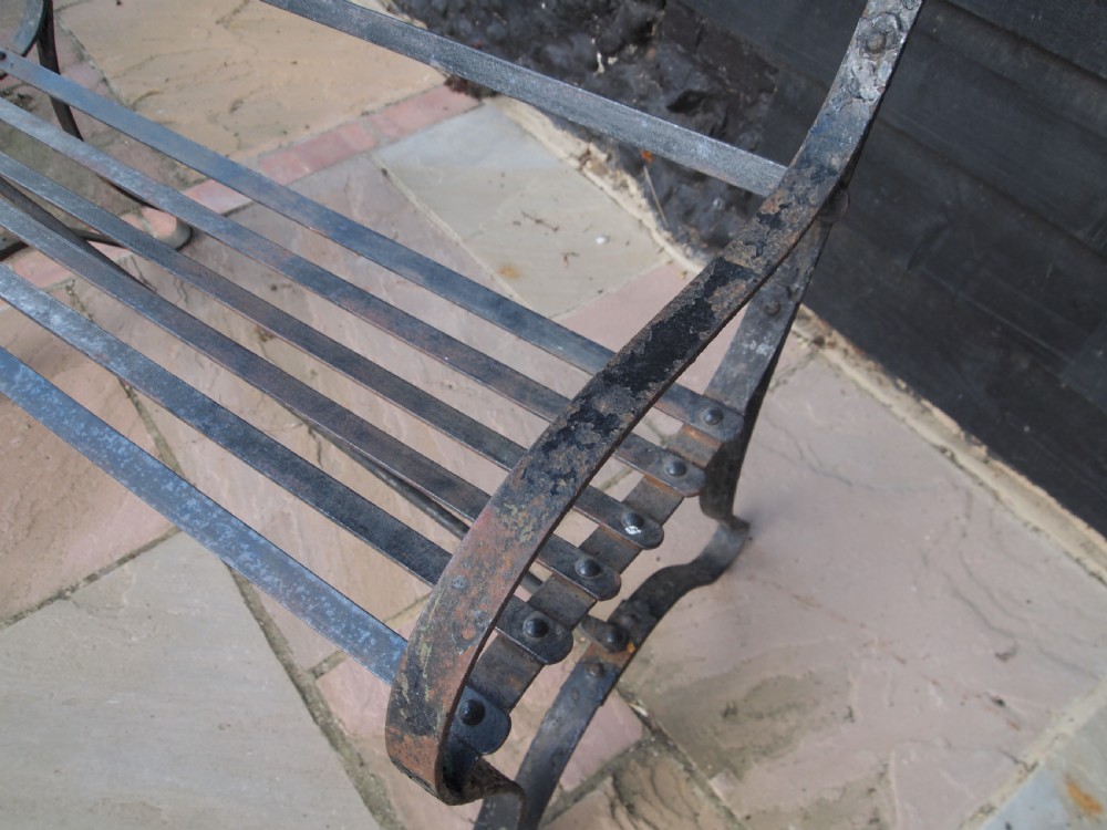 Garden Bench Victorian strap work Iron seat settle c1880 View IV