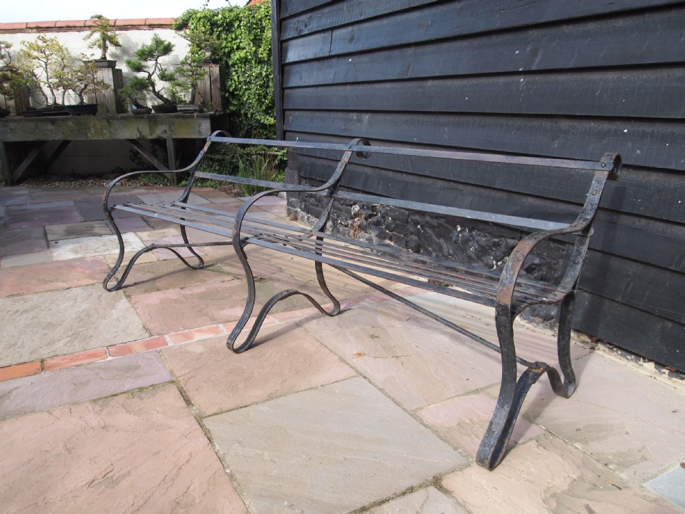 Garden Bench Victorian strap work Iron seat settle c1880 View V