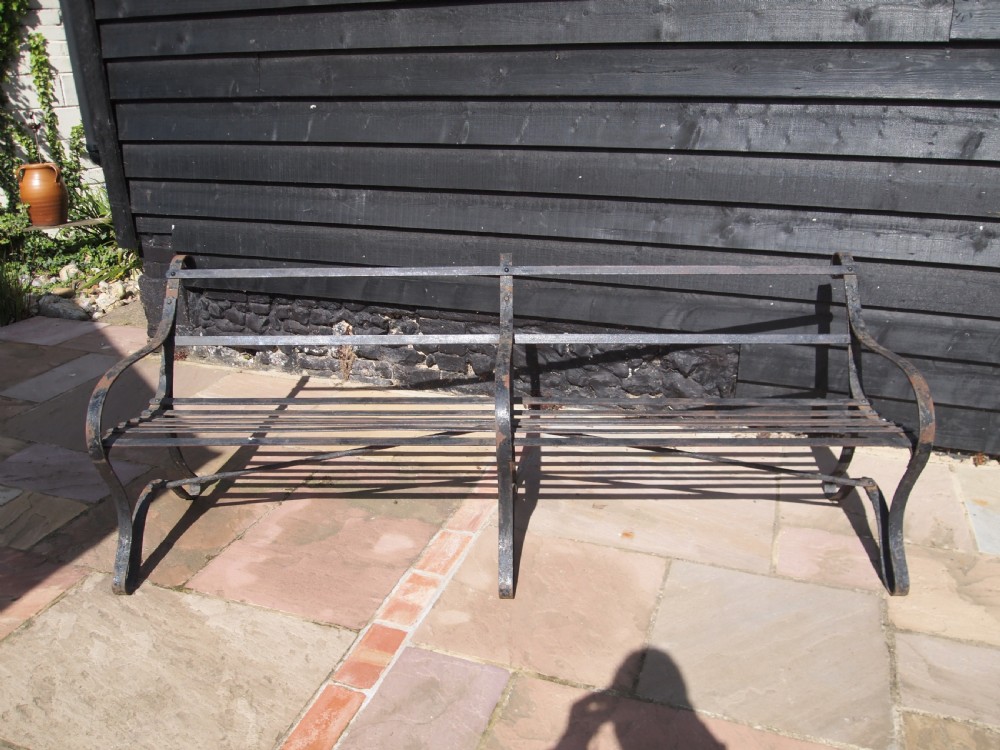 Garden Bench Victorian strap work Iron seat settle c1880 View VII