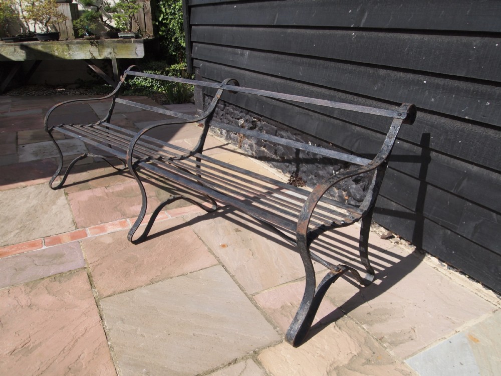 Garden Bench Victorian strap work Iron seat settle c1880 View VIII