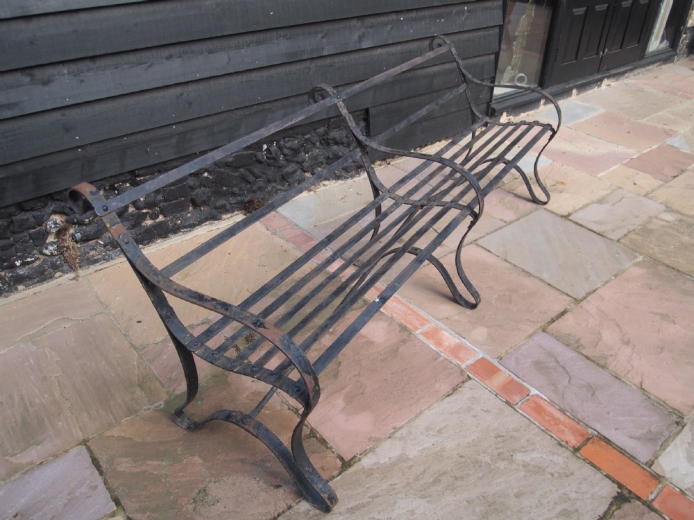 Garden Bench Victorian strap work Iron seat settle c1880 View X