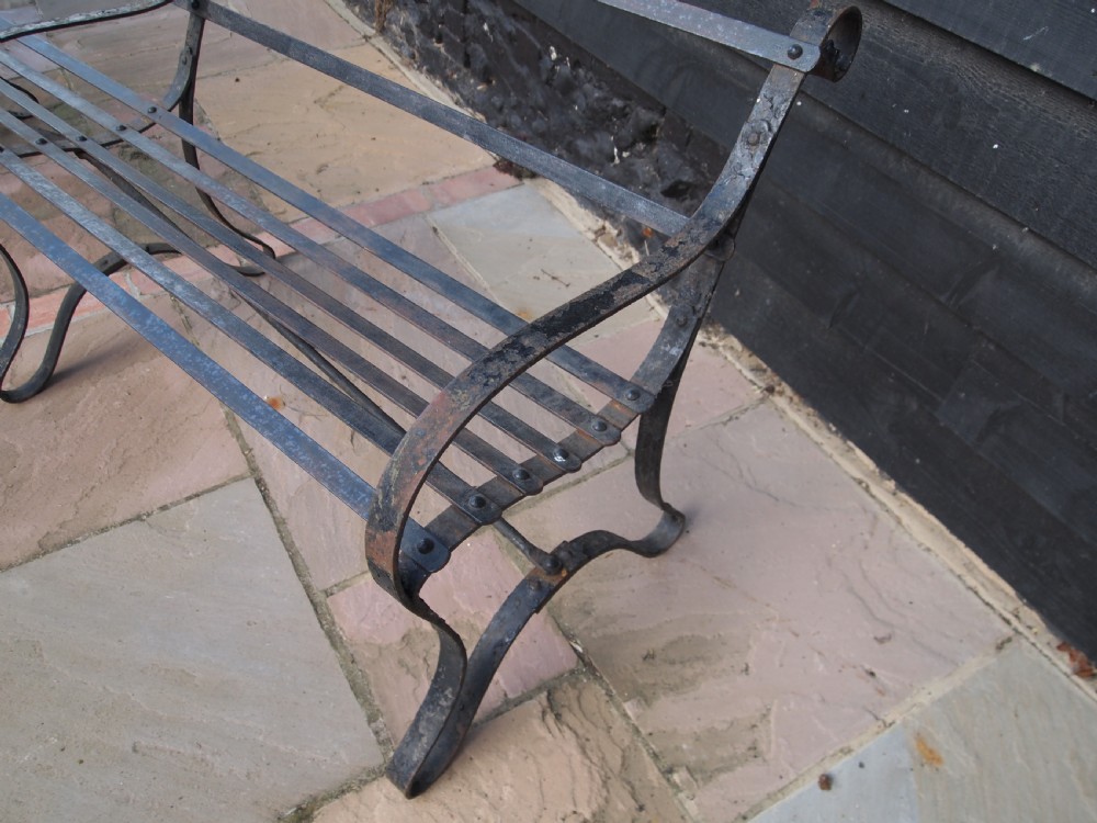 Garden Bench Victorian strap work Iron seat settle c1880 View XI
