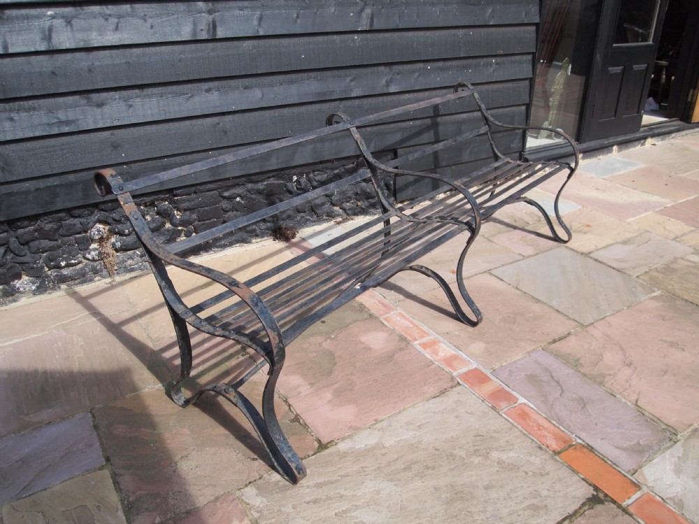 Garden Bench Victorian strap work Iron seat settle c1880 View XII