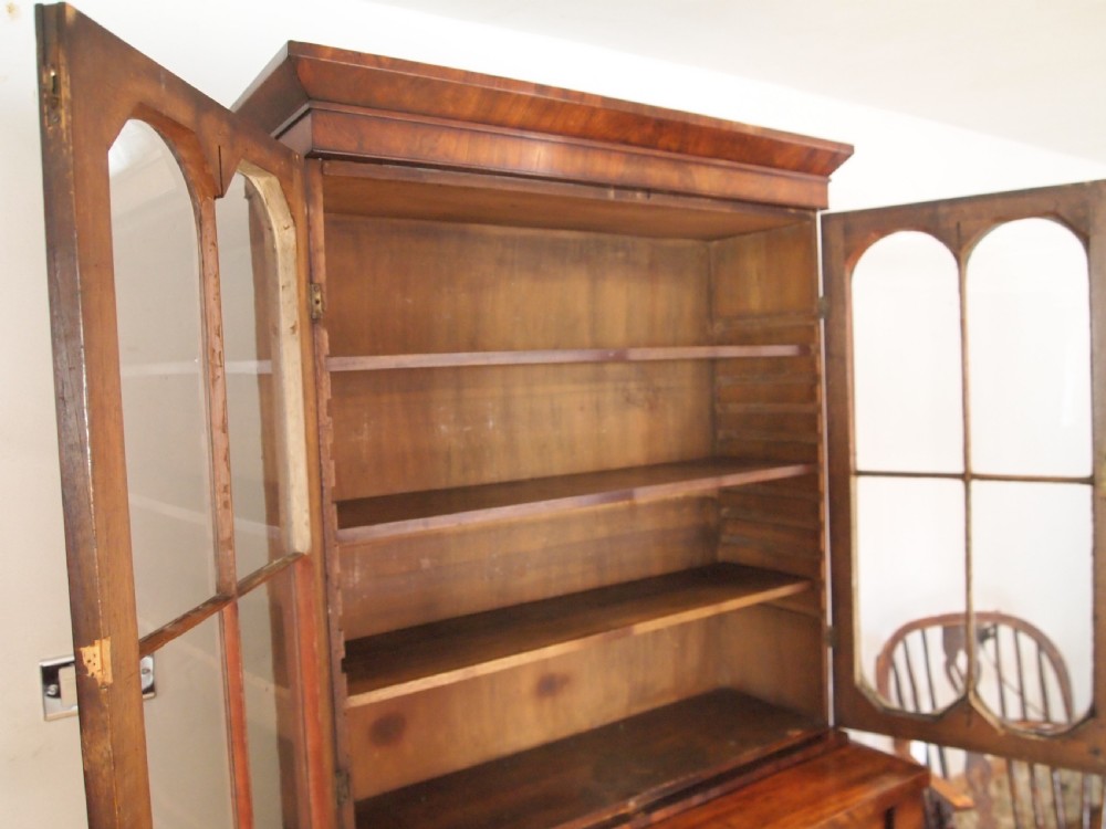 Bookcase secretaire desk George III Mahogany small c1810 View IX