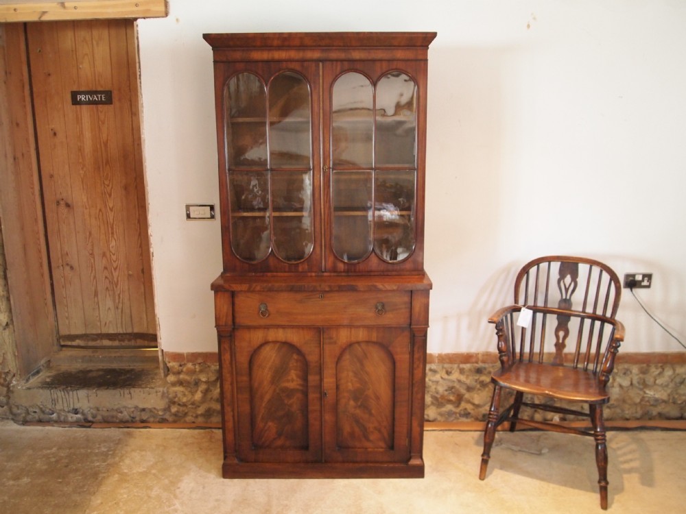 Bookcase secretaire desk George III Mahogany small c1810 View XIII