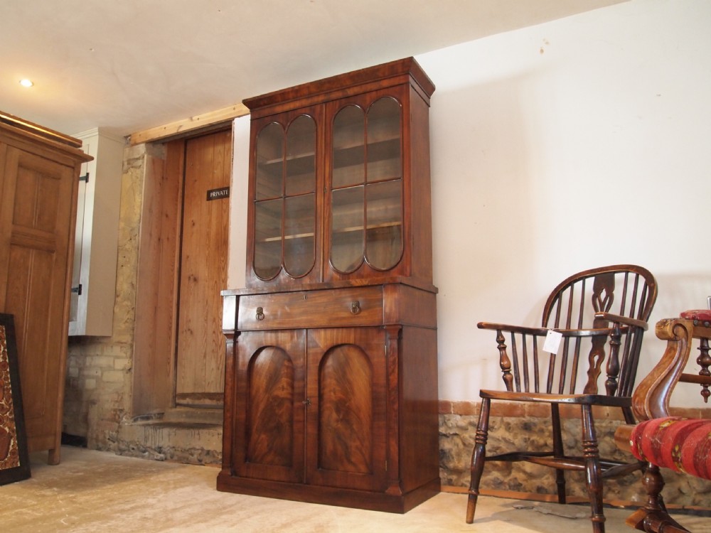 Bookcase secretaire desk George III Mahogany small c1810 View XVI
