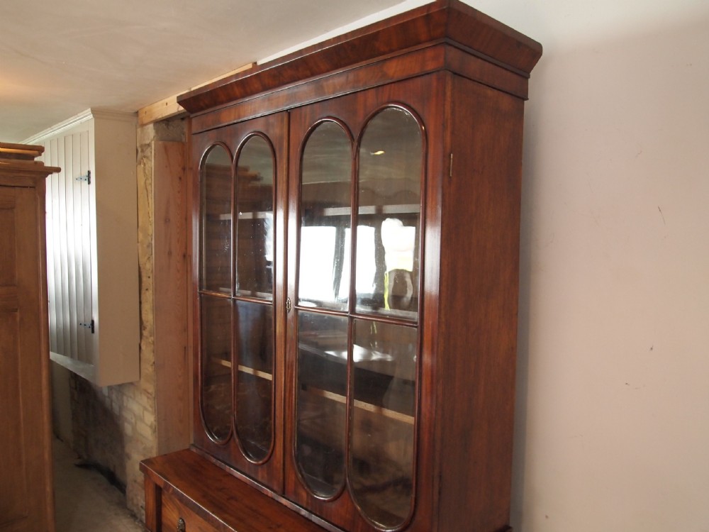 Bookcase secretaire desk George III Mahogany small c1810 View XVII