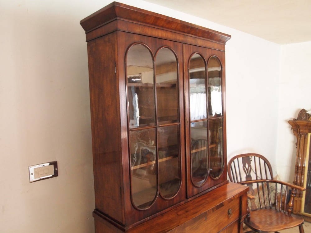 Bookcase secretaire desk George III Mahogany small c1810 View XVIII