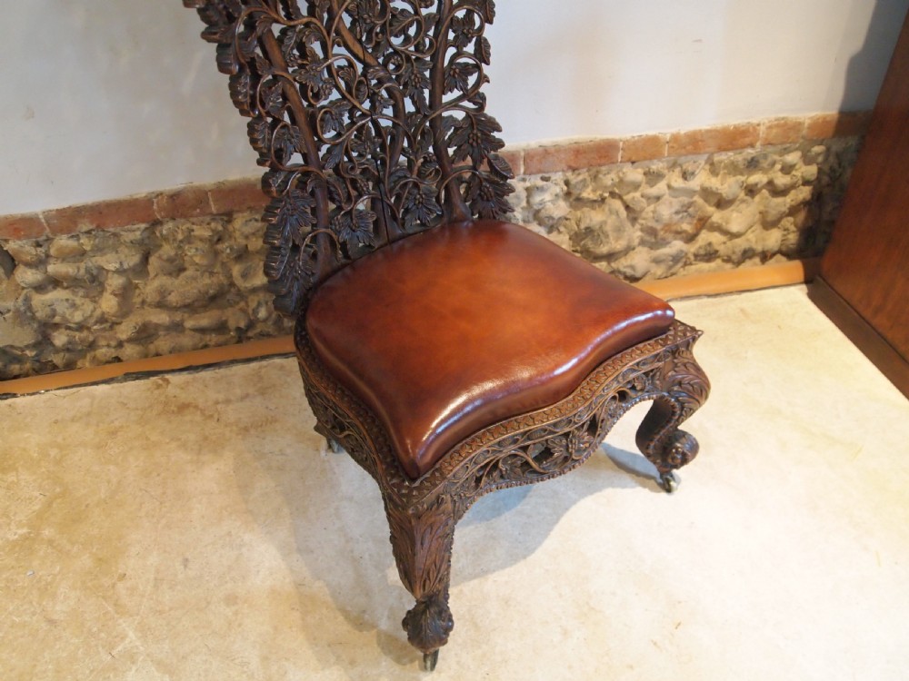Chair fine rare 19thc Burmese carved single piece c1880 View V