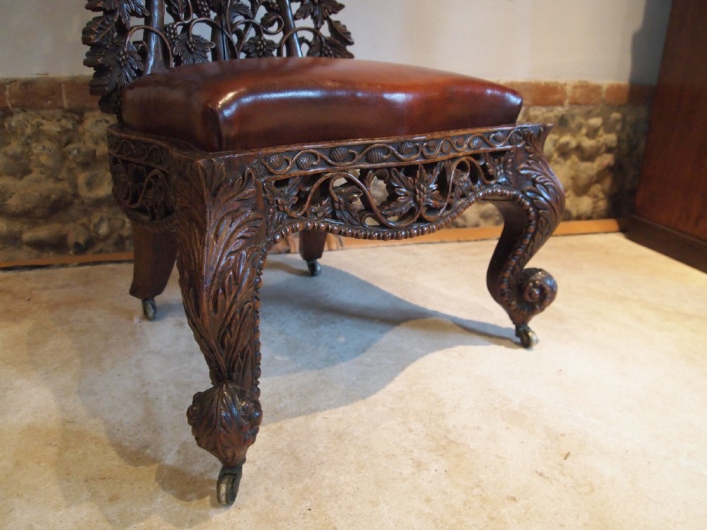Chair fine rare 19thc Burmese carved single piece c1880 View VI
