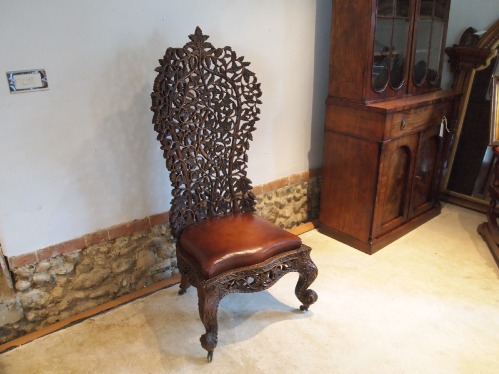 Chair fine rare 19thc Burmese carved single piece c1880 View VII
