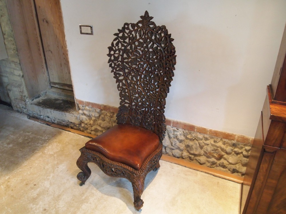 Chair fine rare 19thc Burmese carved single piece c1880 View XI
