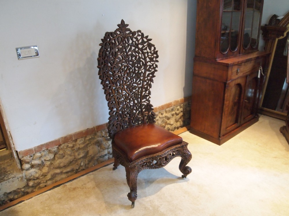 Chair fine rare 19thc Burmese carved single piece c1880 View XII