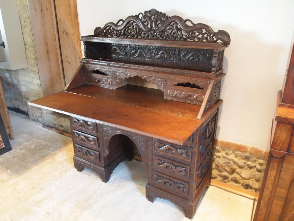 Desk Bureau stunning Chinese carved 1900 View III