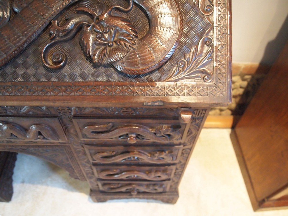 Desk Bureau stunning Chinese carved 1900 View V