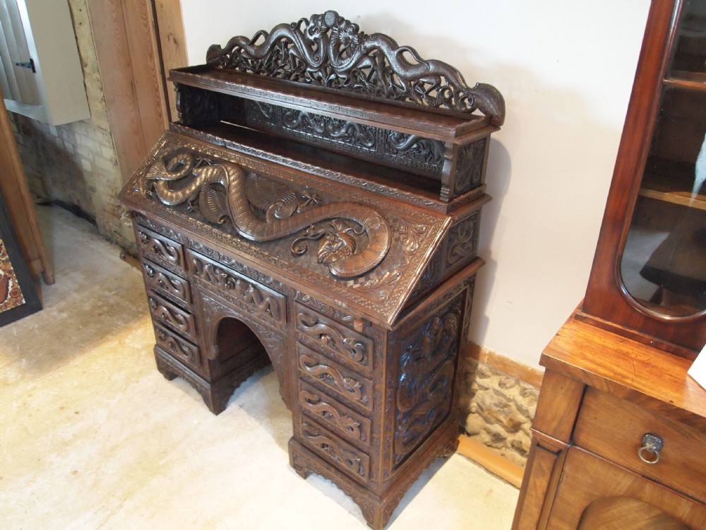 Desk Bureau stunning Chinese carved 1900 View VI