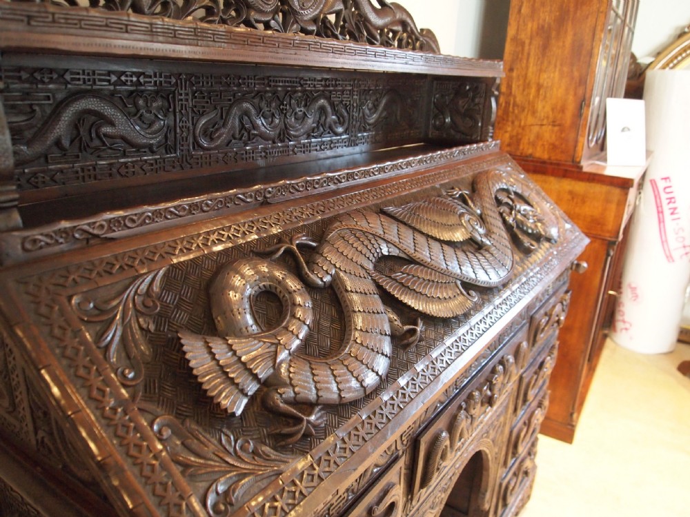 Desk Bureau stunning Chinese carved 1900 View VII