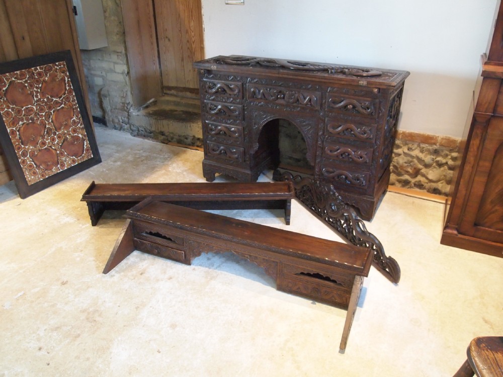 Desk Bureau stunning Chinese carved 1900 View IX