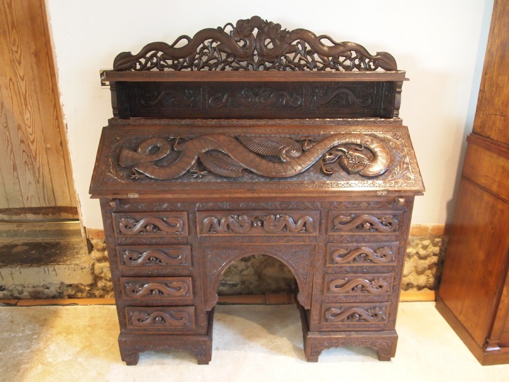 Desk Bureau stunning Chinese carved 1900 View X