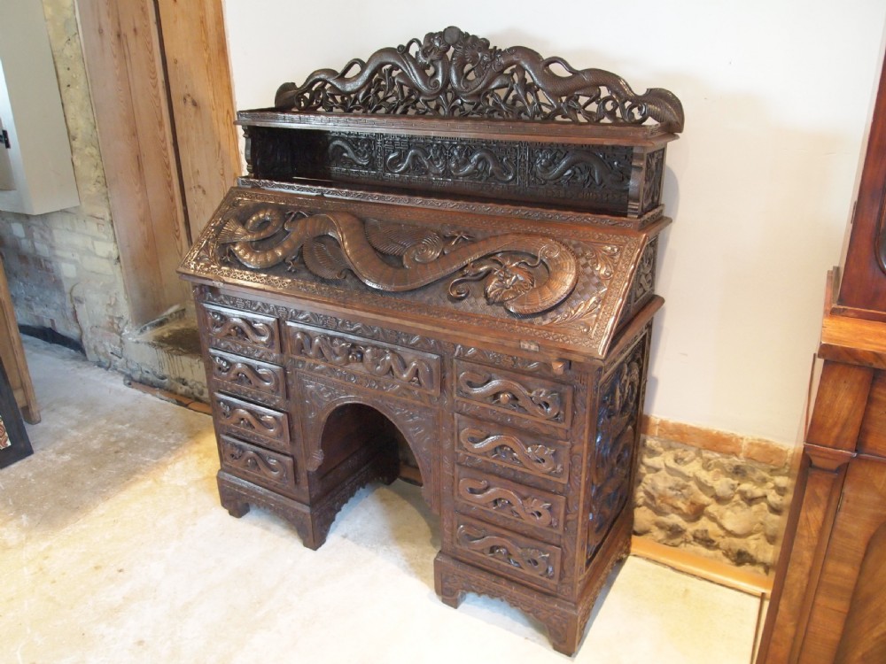 Desk Bureau stunning Chinese carved 1900 View XIII